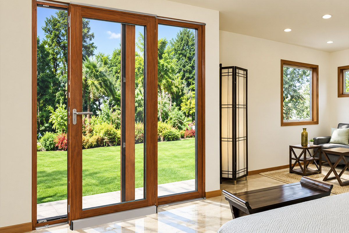 Bright room with large DOORs